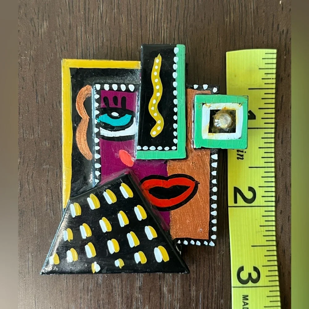 ❌SOLD❌Abstract Face Multicolor Geometric Brooch signed Asnien - Picture 4 of 5